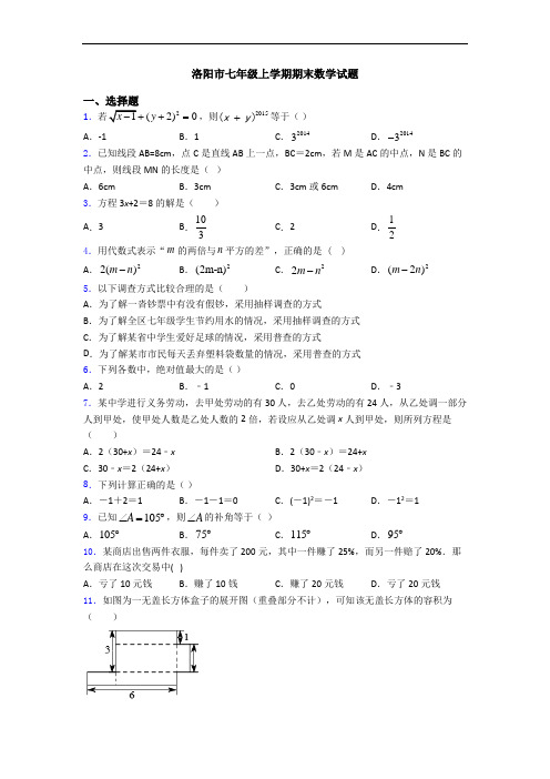 洛阳市七年级上学期期末数学试题