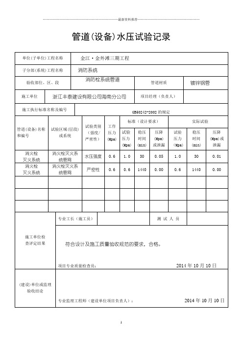 消防隐蔽工程验收记录表精编版