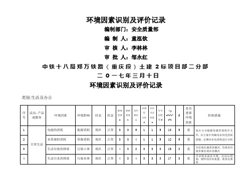 环境因素识别及评价记录