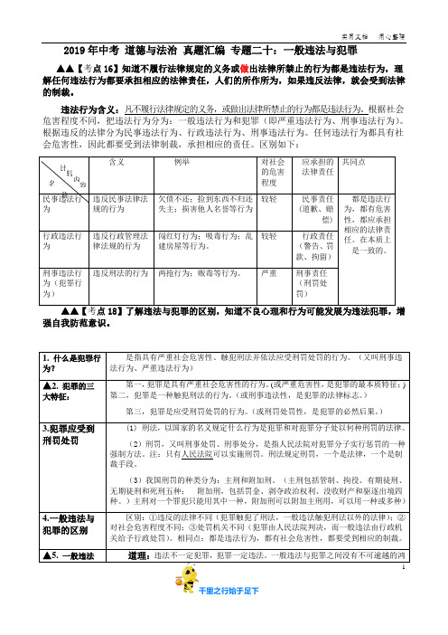 2019年中考 道德与法治 真题汇编 专题二十：一般违法与犯罪