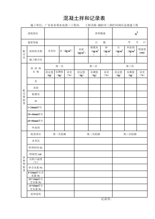 混凝土拌和记录表.