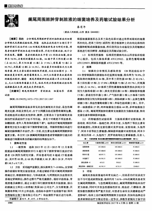 阑尾周围脓肿穿刺脓液的细菌培养及药敏试验结果分析