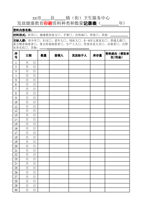 印刷资料种类和数量发放(记录表、汇总表)