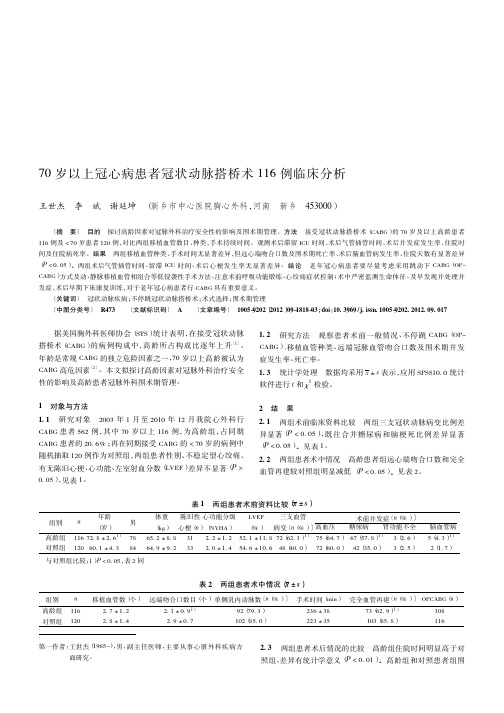 70岁以上冠心病患者冠状动脉搭桥术116例临床