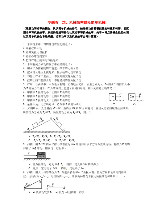 2016中考物理专题复习_专题五_功、机械效率以及简单机械