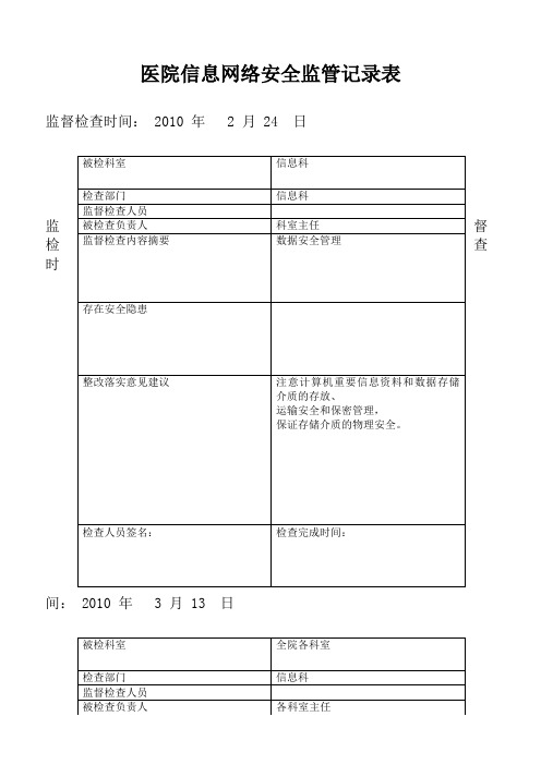 医院信息安全监管记录表