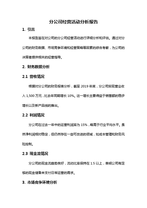 分公司经营活动分析报告