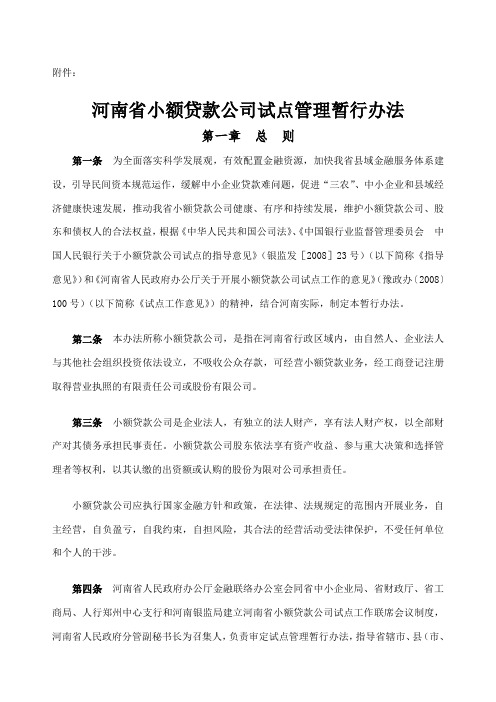 河南省小额贷款公司试点管理暂行办法