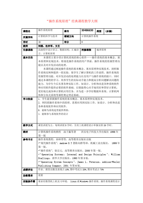 “操作系统原理”经典课程教学大纲