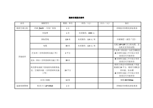 精密空调报价清单