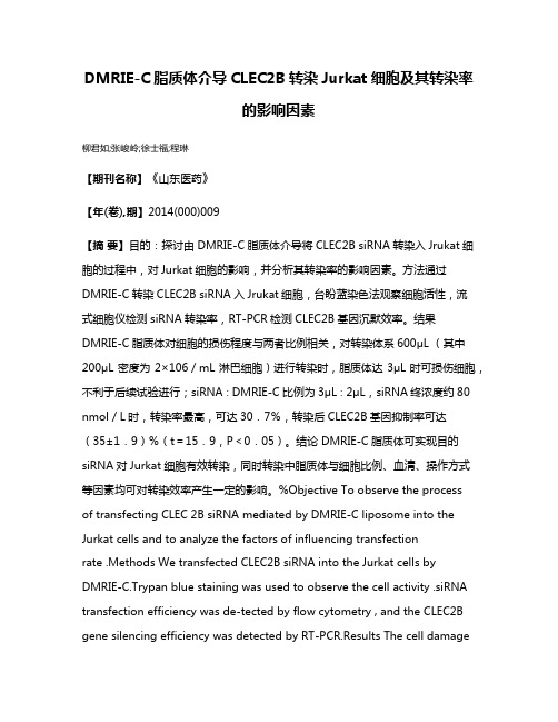 DMRIE-C脂质体介导CLEC2B转染Jurkat细胞及其转染率的影响因素