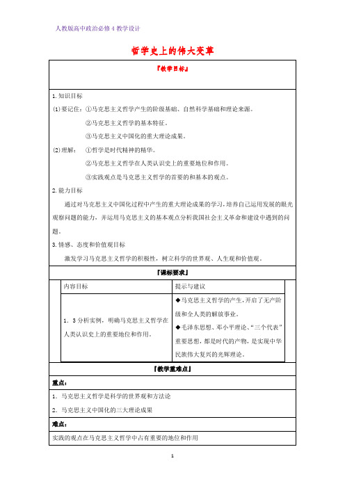 高中政治必修4教学设计7_3.2 哲学史上的伟大变革优质教案