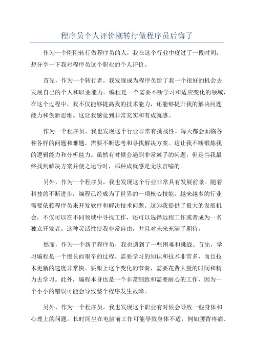 程序员个人评价刚转行做程序员后悔了