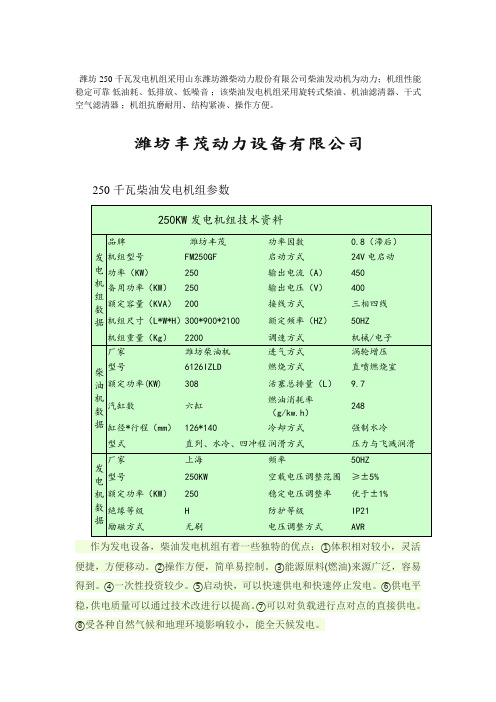 250千瓦潍坊柴油发电机组