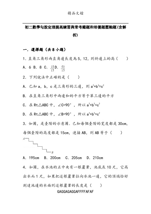 初二数学勾股定理提高练习与常考难题和培优题压轴题(含解析) 