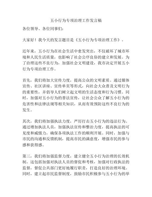 五小行为专项治理工作发言稿