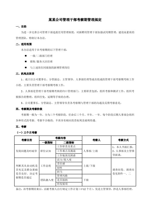 某某公司管理干部考察期管理规定