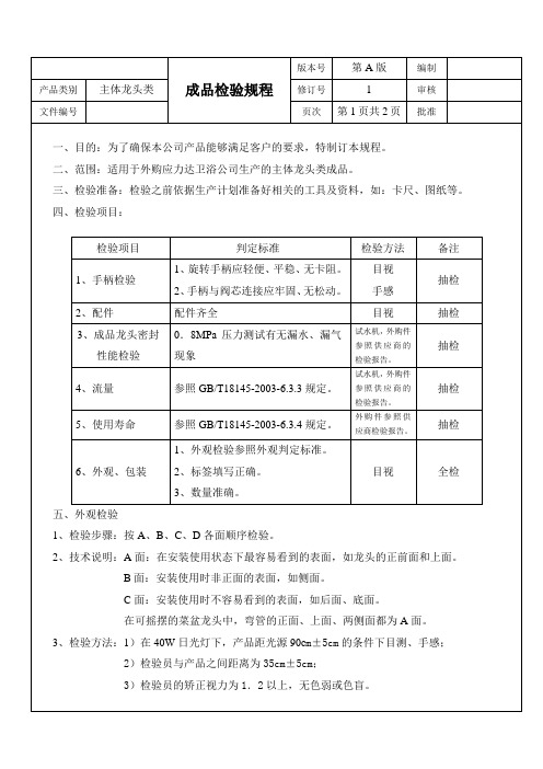 水龙头成品检验规程