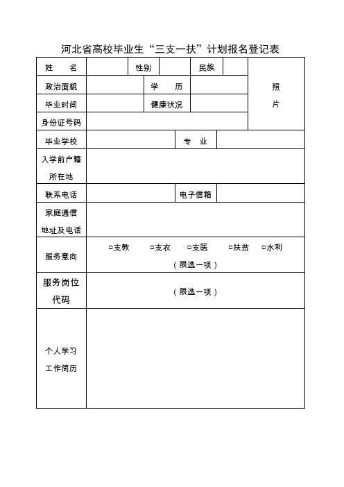 河北省高校毕业生“三支一扶”计划报名登记表