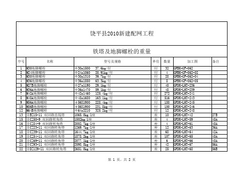 10kV线路铁塔及地脚螺栓重量