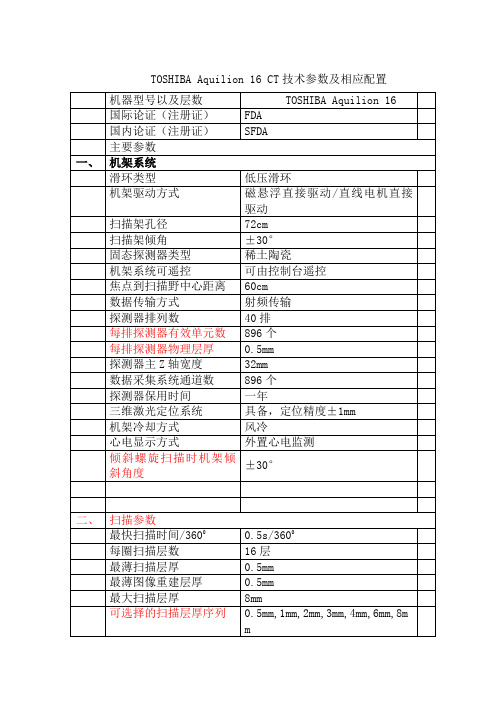 东芝 16排CT 参数表