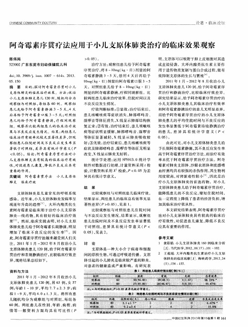 阿奇霉素序贯疗法应用于小儿支原体肺炎治疗的临床效果观察