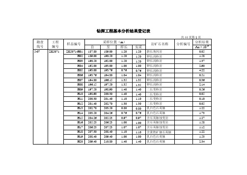 钻探工程基本分析结果登记表