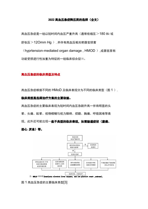 2022高血压急症降压药的选择全文