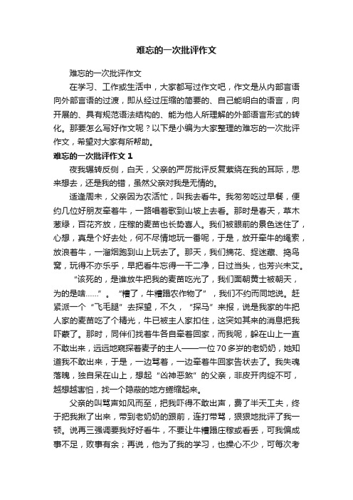 难忘的一次批评作文