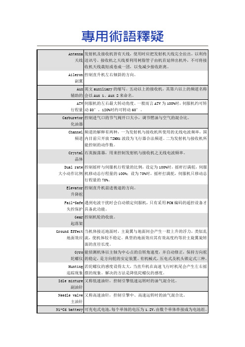 航模专业术语中英对照