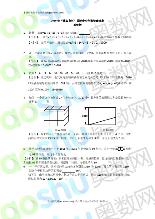 2010陈省身杯数学邀请赛五年级答案