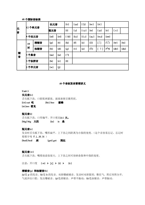 48个国际音标表发音整理