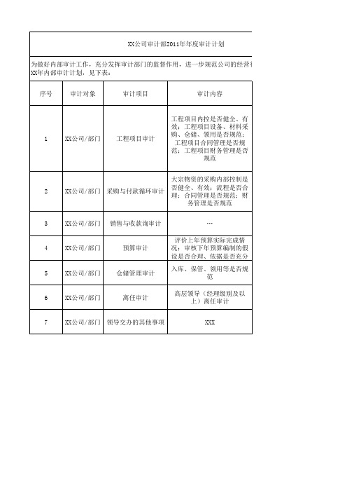 XX公司2011年年度审计计划