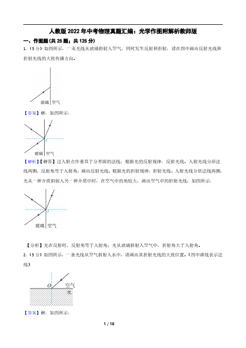 人教版2022年中考物理真题汇编：光学作图附解析教师版