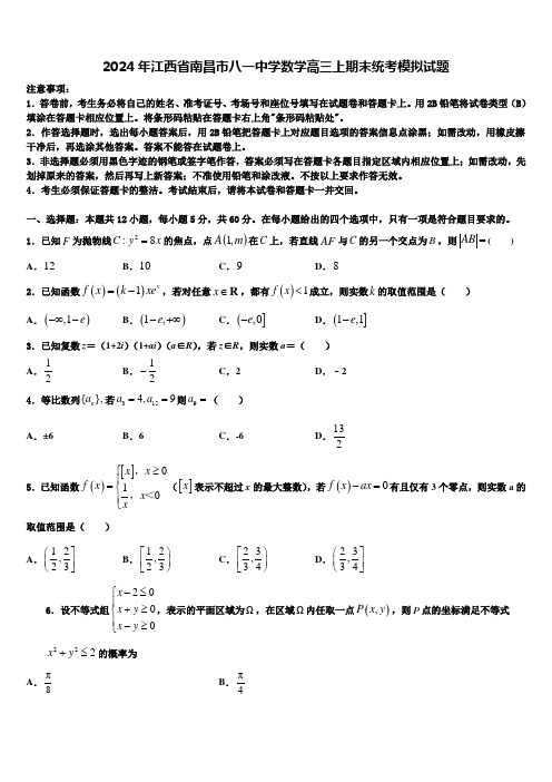 2024年江西省南昌市八一中学数学高三上期末统考模拟试题含解析