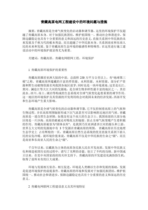 青藏高原电网工程建设中的环境问题与措施