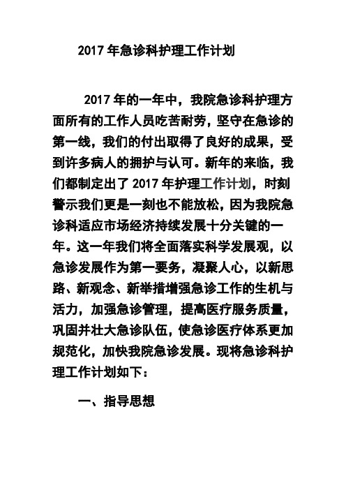 2017年急诊科护理工作计划