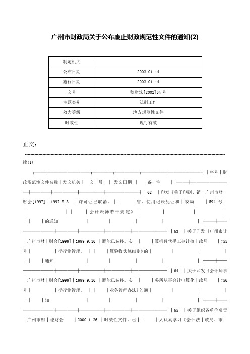 广州市财政局关于公布废止财政规范性文件的通知(2)-穗财法[2002]34号