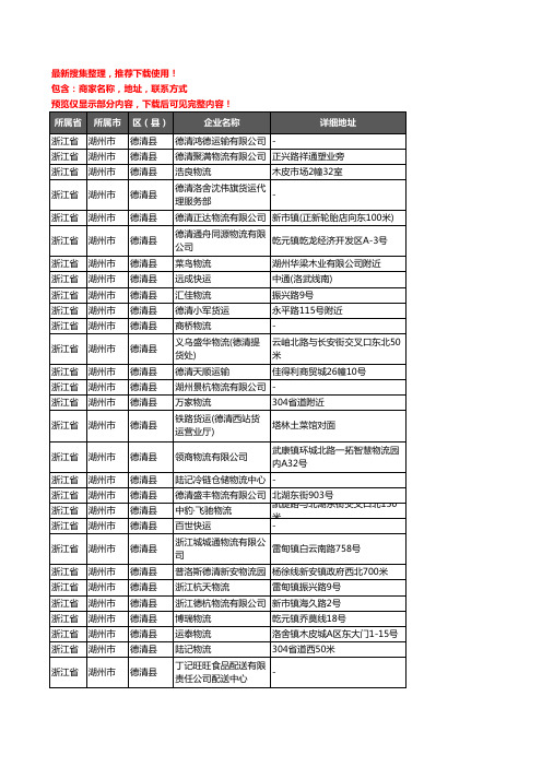 新版浙江省湖州市德清县托运企业公司商家户名录单联系方式地址大全105家