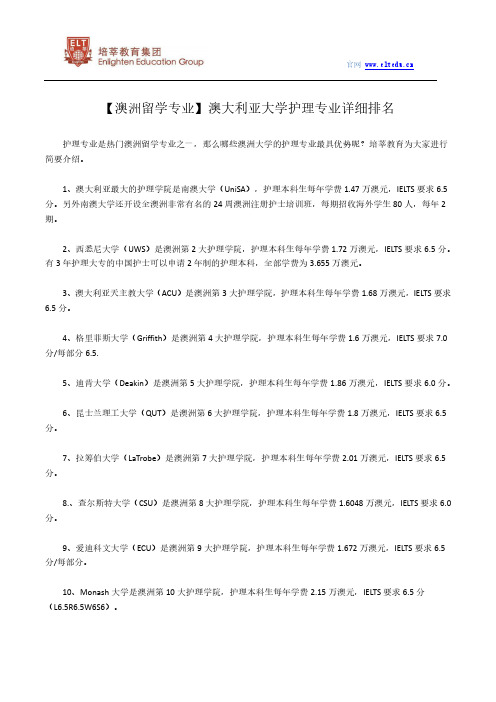 【澳洲留学专业】澳大利亚大学护理专业详细排名