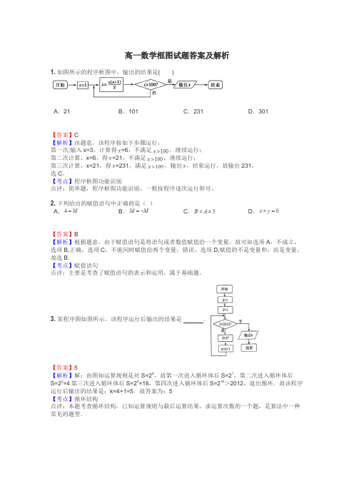 高一数学框图试题答案及解析
