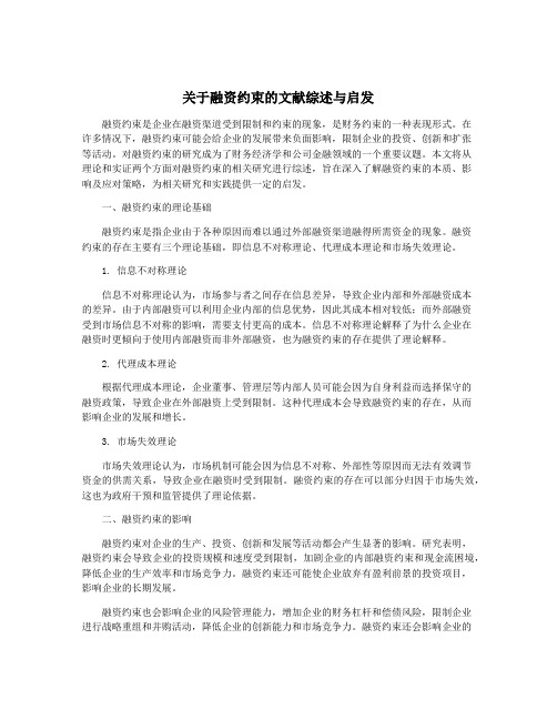 关于融资约束的文献综述与启发