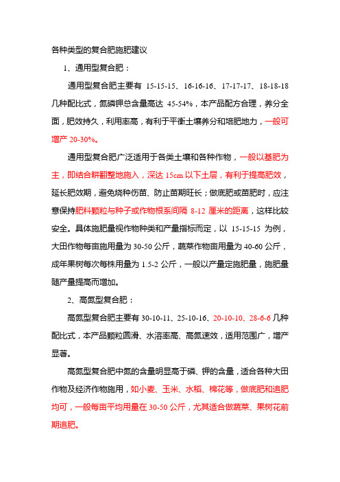 各种类型的复合肥施肥建议复合肥施肥建议