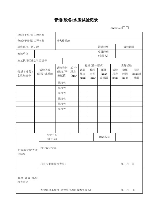 2019年管道水压试验、冲洗记录.doc