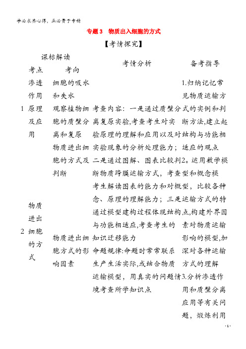 山东省2021高考生物一轮复习 专题3 物质出入细胞的方式精练(含解析)