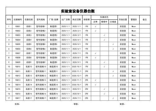 实验室测试设备仪器台账