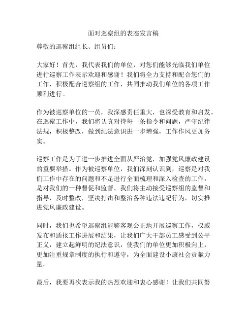 面对巡察组的表态发言稿