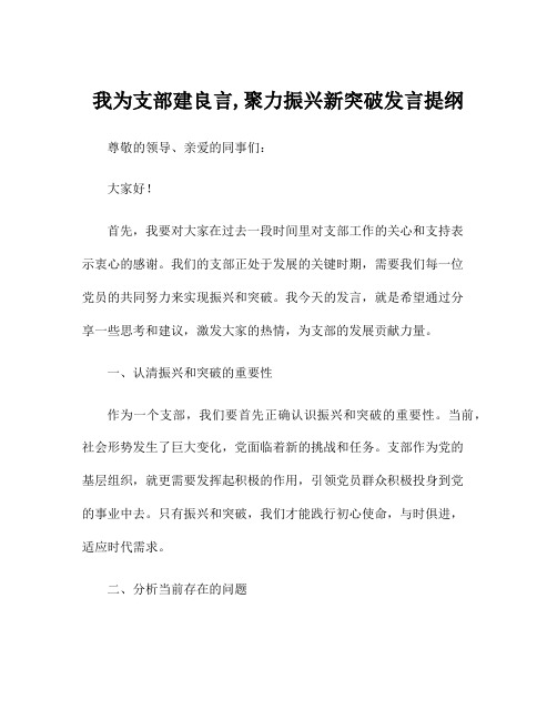 我为支部建良言,聚力振兴新突破发言提纲