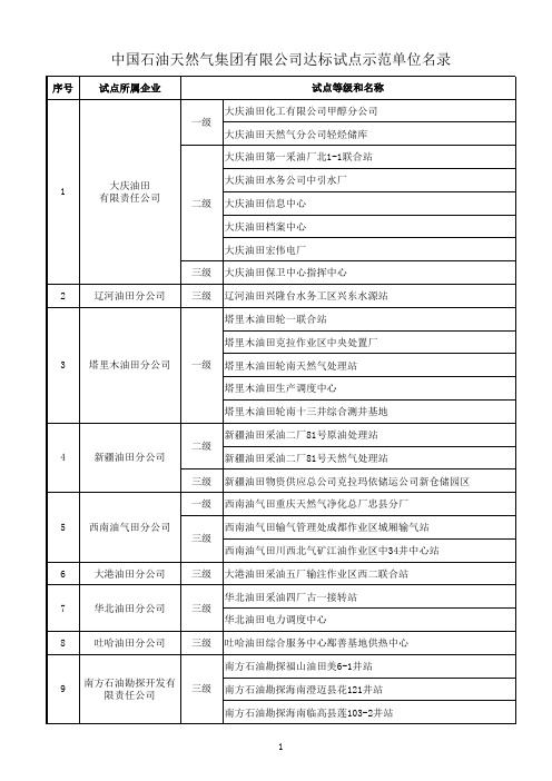 3：中国石油天然气集团有限公司达标试点示范单位名录