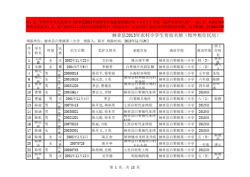 赫章县白果镇第三小学2013年秋季校外寄宿生名册